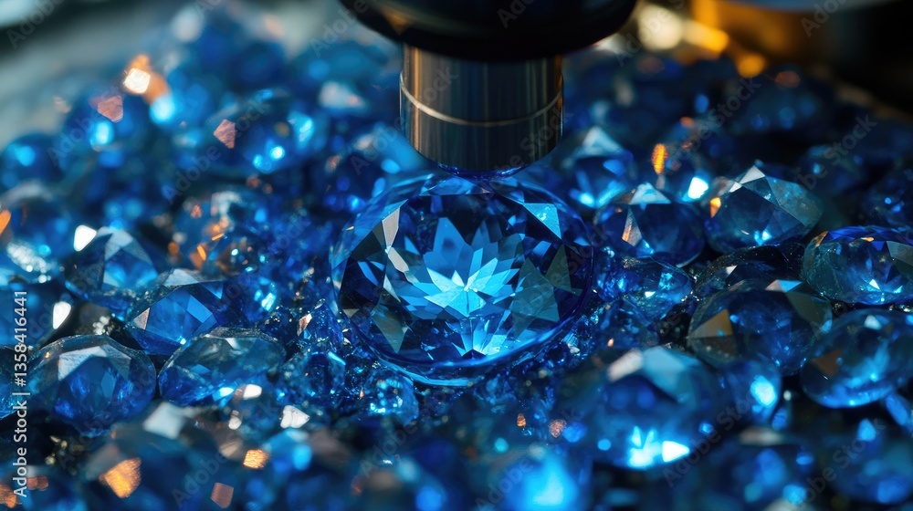 Poster a microscope capturing the internal inclusions of a sapphire for quality assessment.