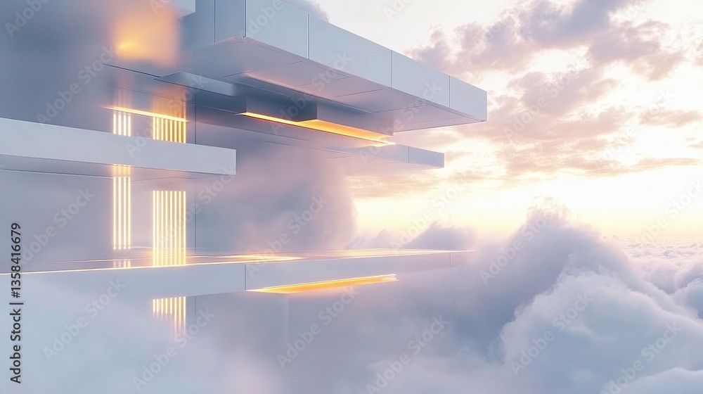 Aufkleber abstract 3d floating forms in conceptual cloudscape environment