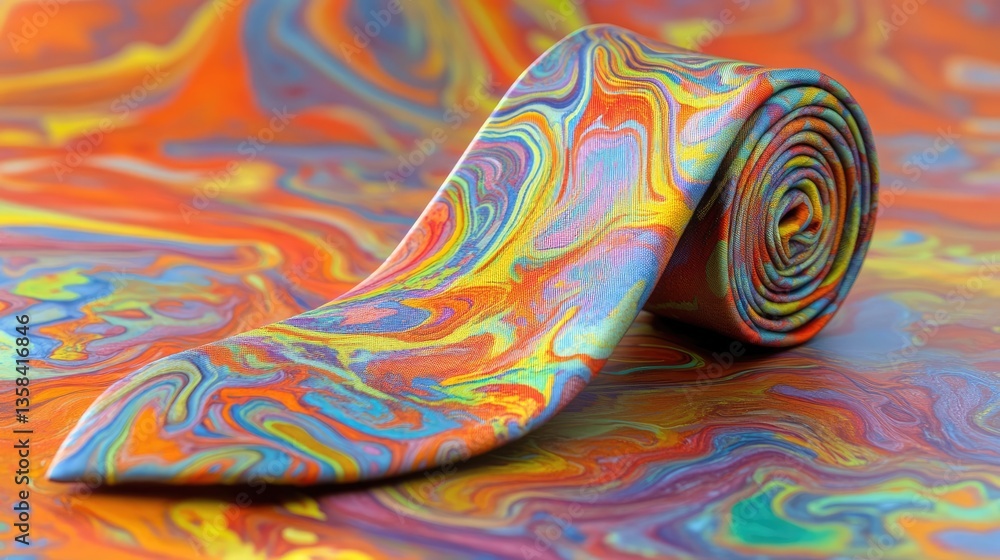 Aufkleber a multicolor tie resting on a dynamic abstract background.