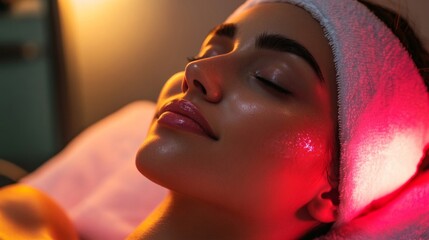 Woman Receiving Red Light Therapy Facial Treatment