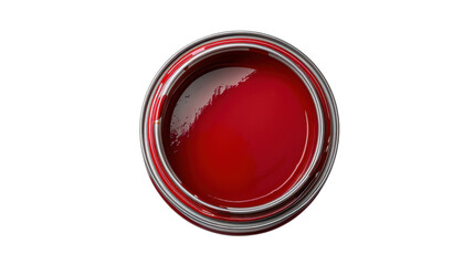 Open tin can full of red paint on transparent background
