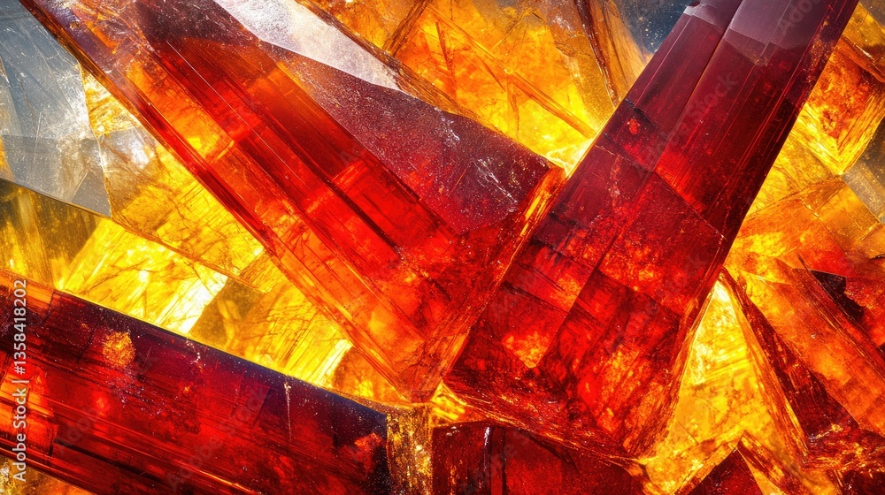 Poster a polished ruby under a microscope, showing intricate inclusions.