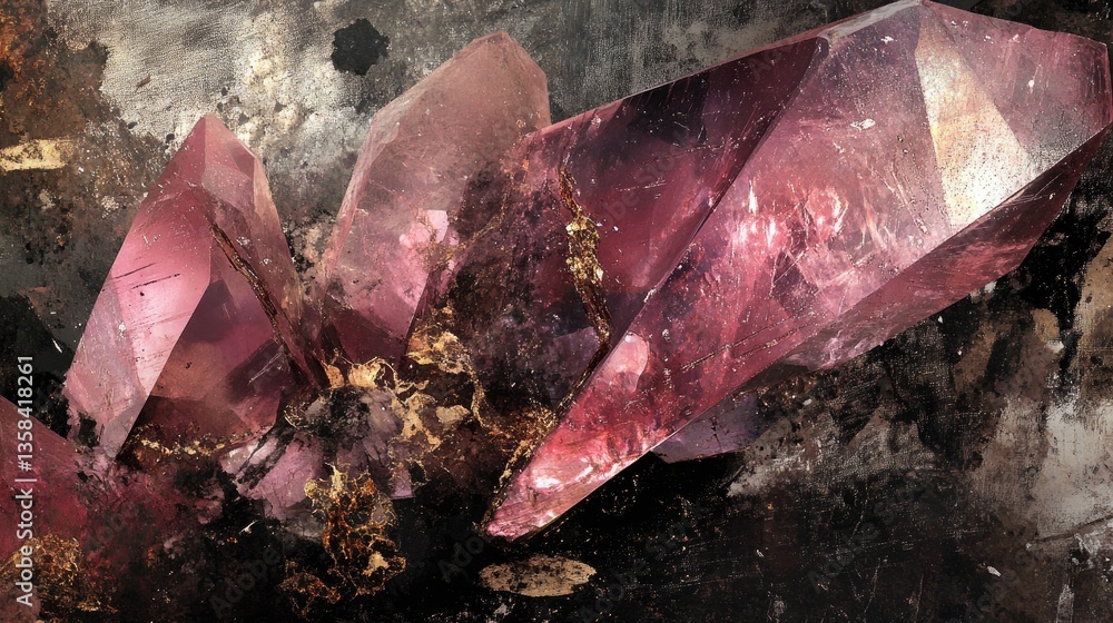 Poster a polished ruby under a microscope, showing intricate inclusions.