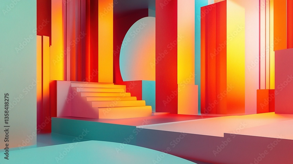 Poster abstract 3d architectural design with colorful geometric elements