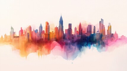 Obraz premium Dynamic Abstract Watercolor Art of Bangkok's Skyline in Vibrant Hues