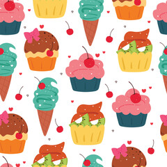 seamless pattern cupcake and ice cream. cute sweet dessert pattern for wallpaper, background and gift wrap paper