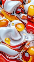 Abstract close-up of jewel-toned liquid swirling like silk in warm oranges reds and whites reminiscent of sunlit interiors