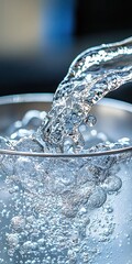 An Effervescent Cascade of Bubbles from Soda Water Pours into a Transparent Glass Creating a Mesmerizing Liquid Display