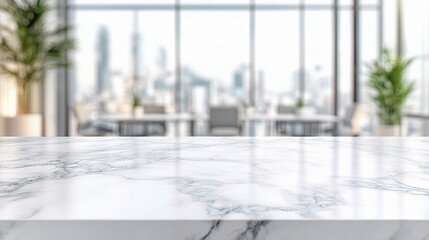 Elegant Marble Tabletop with Blurred Office Background
