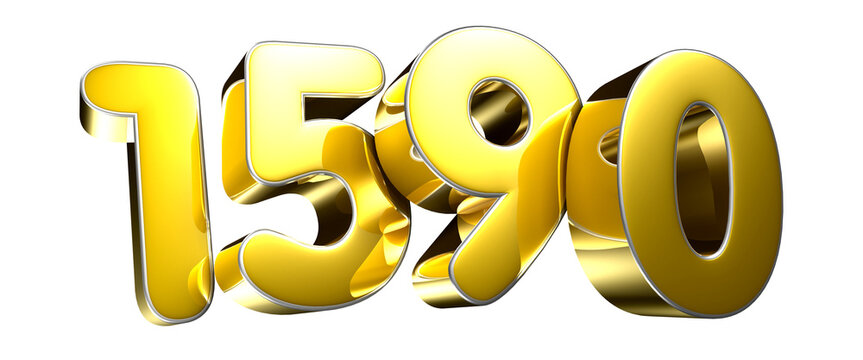 Golden number 1590 3D illustration. Advertising signs. Product design. Product sales.