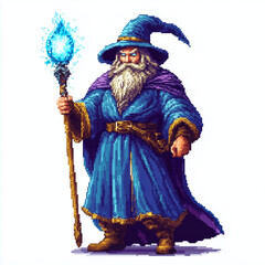 Fototapeta premium Retro video game pixel-style sprite casting spells