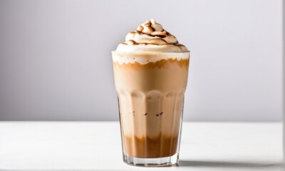 Layered Iced Coffee Drink with Whipped Cream and Chocolate Drizzle