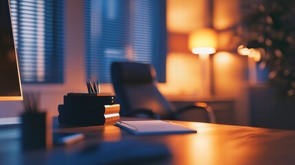 Blurred Image of a Personal Desk in a Boss's Office Room