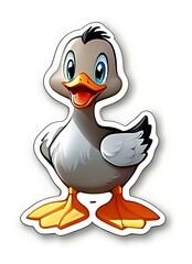 Fototapeta premium A cheerful sticker depicting a duck with big, bright eyes, perfect for adding personality to your belongings.