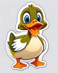 Obraz premium A cheerful sticker depicting a duck with big, bright eyes, perfect for adding personality to your belongings.