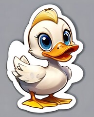 Fototapeta premium A cheerful sticker depicting a duck with big, bright eyes, perfect for adding personality to your belongings.