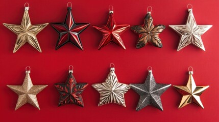 Obraz premium Twelve Sparkling Star Ornaments for Christmas.