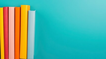 Fototapeta premium Colorful Stack of Books on Bright Blue Background for Education