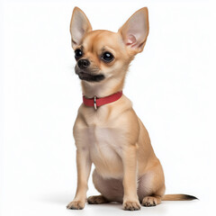 Obraz premium Small chihuahua poses gracefully with a red collar in a neutral setting showcasing its adorable features