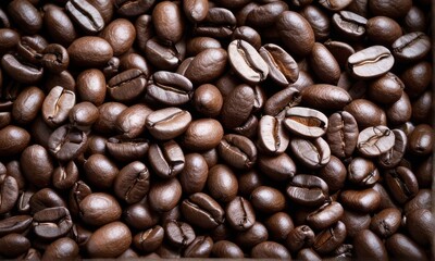Dark Brown Roasted Coffee Beans Close Up Texture Background