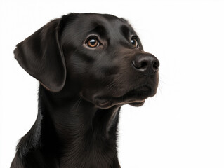 Fototapeta premium Black Labrador retriever looking curiously with expressive eyes and sleek fur against a plain background
