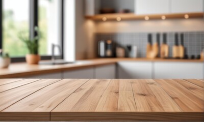 Light Brown Wooden Table Top in Modern Kitchen Setting