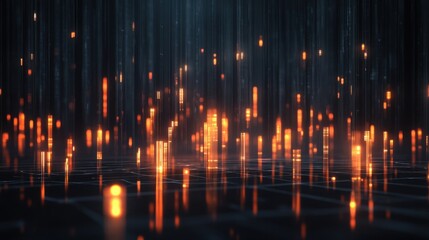 Fototapeta premium Digital Rain A Glowing Data Stream.