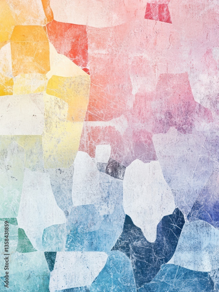 Poster Modern abstract mosaic background featuring a collage of farm animals with soft colors and textured artistic finish Generative AI