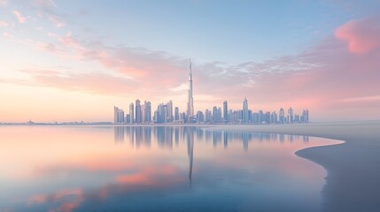 Dubai Skyline Sunrise Reflection