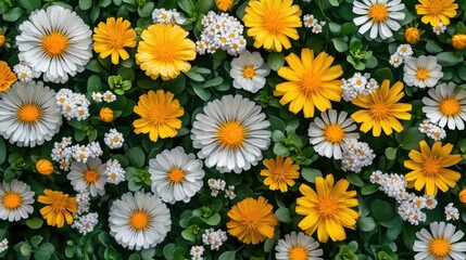 Colorful flowers, garden bloom, overhead view, spring background, website design