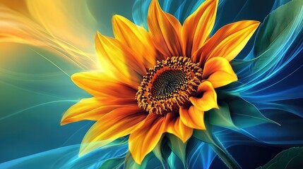 Obraz premium Vibrant Sunflower with Colorful Background and Soft Light Effects for Nature and Flower Photography