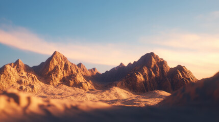 Naklejka premium Cinematic plateau like background with rocky hills under clear sky, showcasing beauty of nature rugged terrain. warm light enhances dramatic landscape, evoking sense of adventure