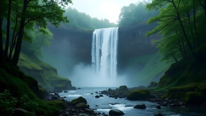 Beautiful waterfall landscape wallpaper nature photography scenic view green forest trees river rocks
