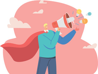 Man superhero spreading knowledge idea