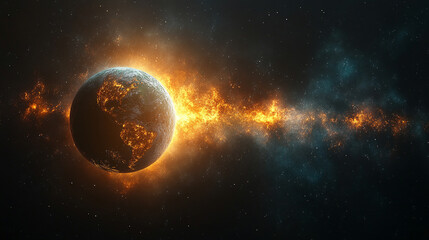 Obraz premium interdependence of celestial entities, emphasizing the enigmatic nature of the universe and the convergence of Earth with cosmic domains, highlighting modern cosmic connections