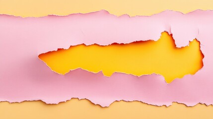Abstract Torn Paper Art: Pastel Pink and Sunny Yellow Ripped Texture