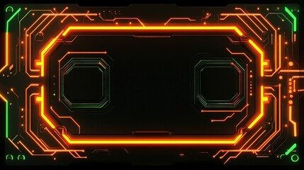 Obraz premium Futuristic Circuit Board Design with Glowing Orange and Green Lines