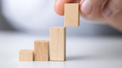 Precise placement, person positions wood block on table in a workshop setting