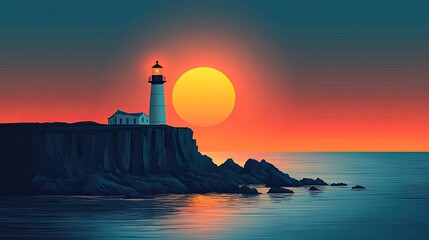 Coastal Lighthouse at Sunset