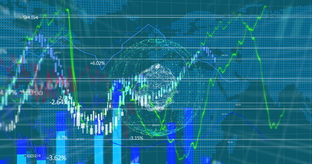 Dynamic financial chart with global data trends and fluctuating market indicators