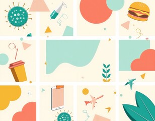 Colorful abstract collage representing modern life elements