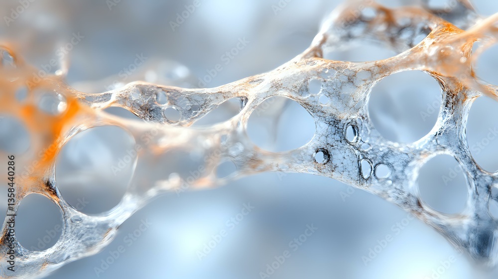 Poster delicate soap bubble macro photography with frozen water droplets creating abstract pattern in blue 