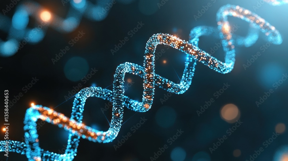 Poster abstract representation of dna double helix: microscopic view of genetic code