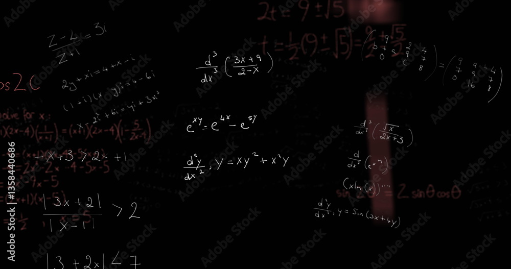 Poster mathematical equations and formulas floating on blackboard in classroom setting