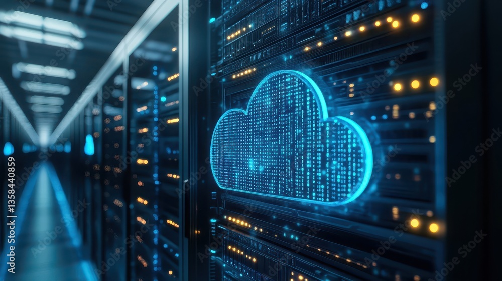 Poster highperformance cloud computing server in a modern data center, powering innovation and connectivity