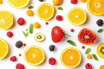 Fresh fruit pattern on white background