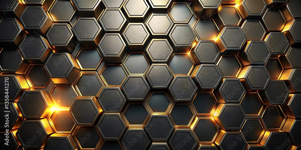 Poster abstract hexagonal pattern: an eye-catching arrangement of metallic hexagonal tiles creates a futuri