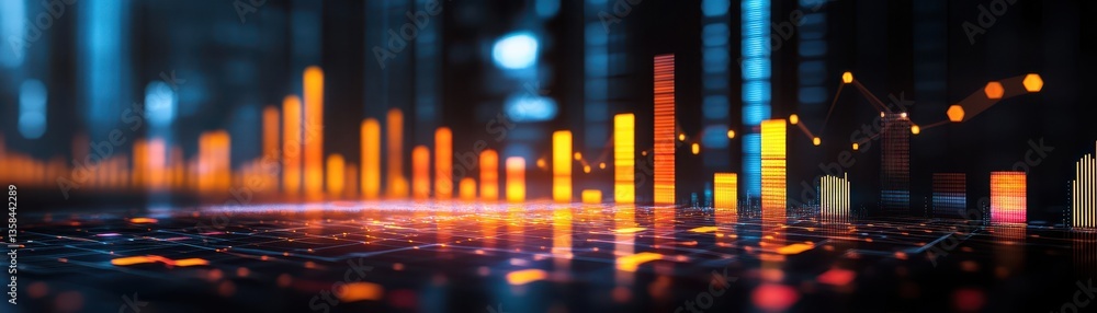 Poster the image displays a vibrant, abstract representation of data or sound waves with glowing orange and