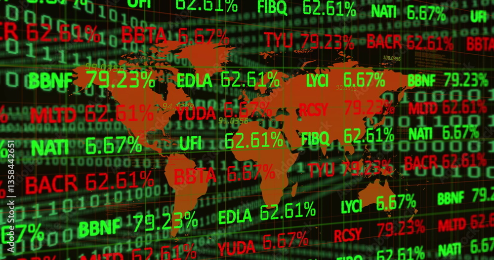 Aufkleber global stock market data displayed on digital screen with world map overlay