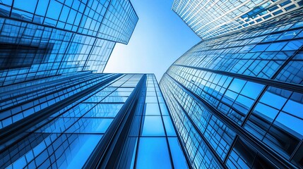 Obraz premium Glass Skyscrapers with Office Windows Reflecting the Sky Above